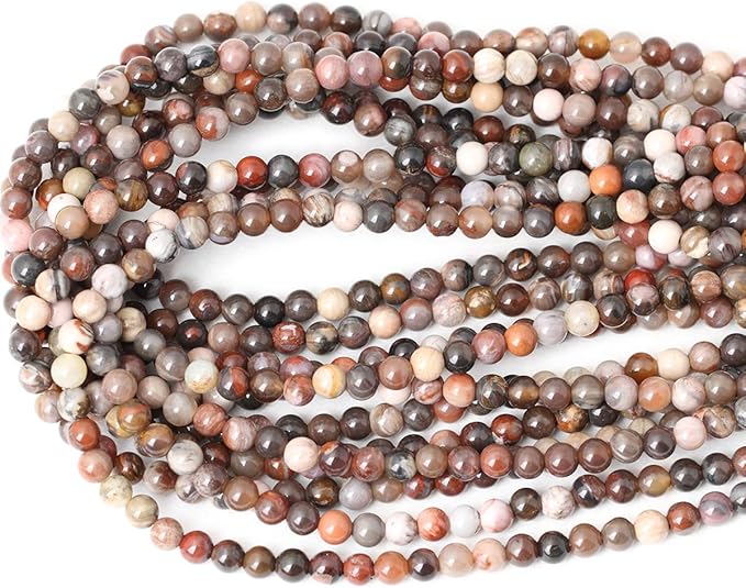 60PCS 6mm Natural Silicified Wood Jade Gemstone Round Loose Beads for Jewelry Making DIY Findings 1 Strand 15"