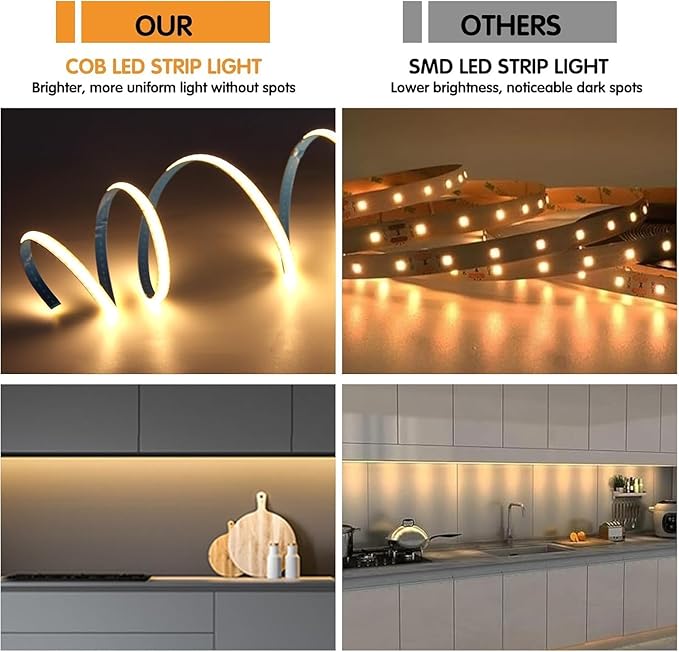 2M/6.56Ft Dimmable COB LED 5V USB Type-C Strip Light with Memory Function,Warm White 2700K Tape Light for Monitor TV Backlight,Mirror,Cabinet,staircases,DIY Lighting with Remote Control