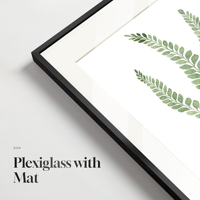 Framed Green Nature Botanical Wall Art, Set of 6 Minimalist Plant Leaf Painting Prints Artwork, Natural Fern Leaves Picture for Modern Farmhouse Living Room Bedroom Bathroom Kitchen Home Decor, 11x14