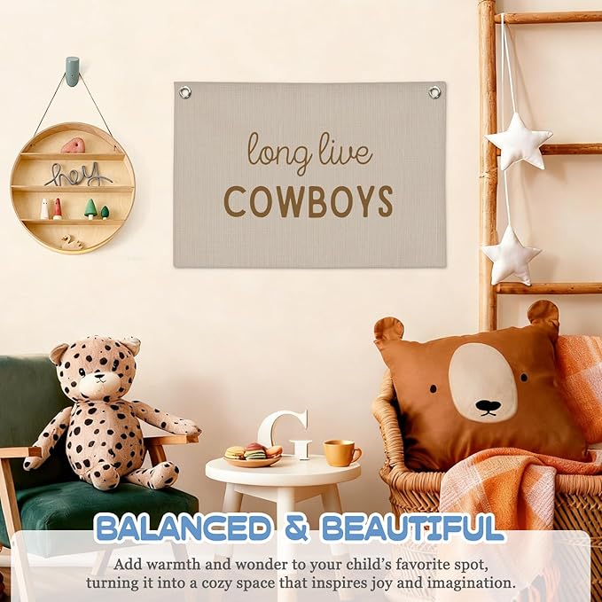 Western Nursery Decor,Long Live Cowboys Wall Art,Western Cowboy Wall Decor Hanging Banner Flag for Kids Boys Toddler Nursery Room Bedroom Playroom 30x20 Inch