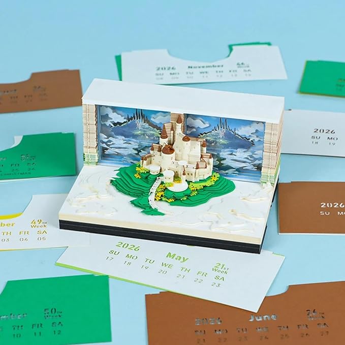 Time Piece Calendar 2026,3D Tree Tear-Away Memo Pad Creative Desk Calendars,3D Notepad Paper Carving Art Sticky Notes,3D Calendar 2026 Suitable for Room and Office Desktop Decoration
