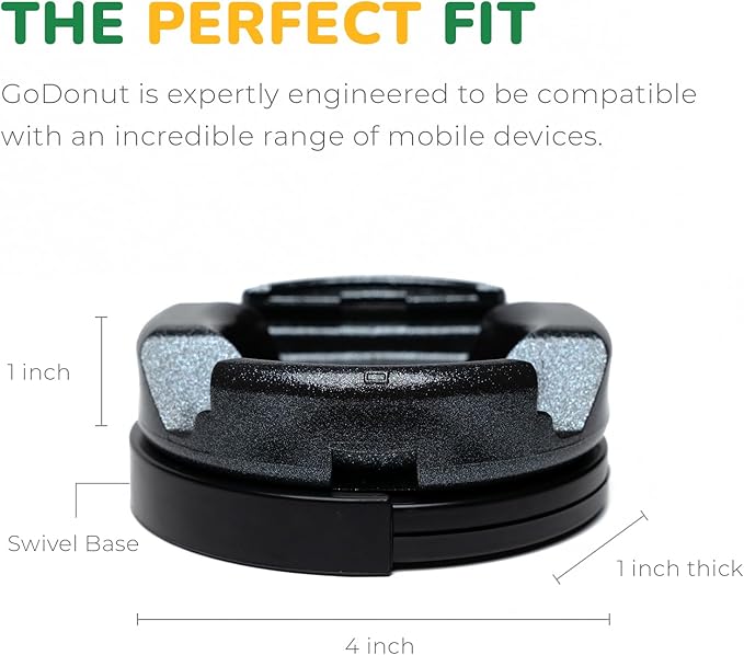 GoDonut Plus+ Glazed Phone Stand (Swivel Base) - Portable Mount Accessory - Charging Port Access - Compatible with Tablet, iPhone & Most Smartphones - Black
