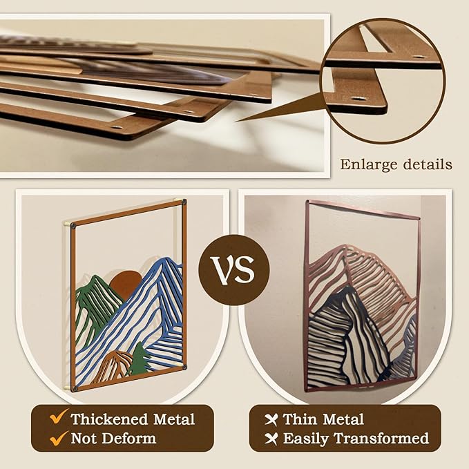 Glamativity 4 Pcs Colorful And Black Double-Sided Abstract Mountain Metal Wall Art , Mountain Line Art Décor, 3D Textured Minimalist Wall Decor, Rustic Nature Wall Décor for Living Room Bedroom Study (Mountain, M Size 17 x 12'')