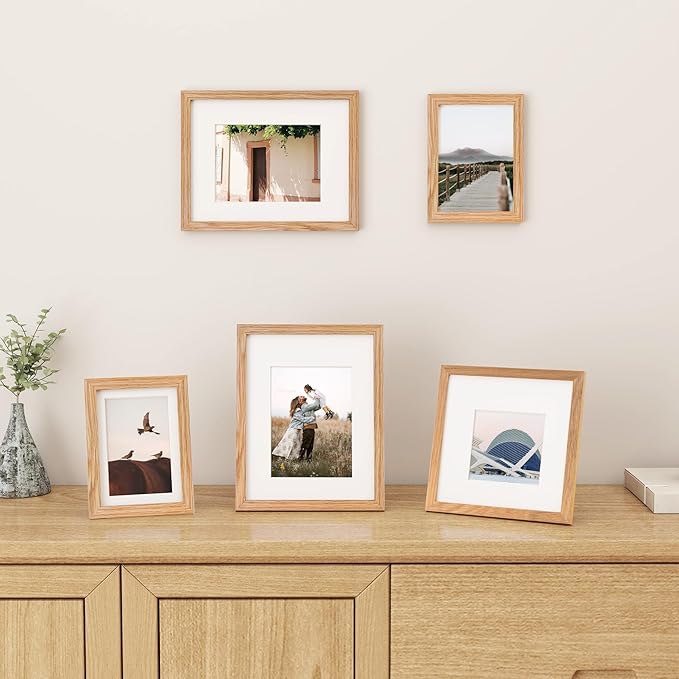 Fun Memories 5x7 Picture Frame, Solid Oak Wood 5 x 7 Frame with Plexiglass, 5 by 7 Photo Frame for Wall & Tabletop Display, 5x7 Picture Frame Matted to 4x6, Natural Oak Color, 1 Pack