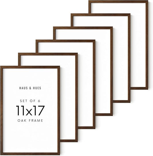 HAUS AND HUES Set of 6 Wooden Frames - Collage Picture Frames, 11x17, Walnut Oak