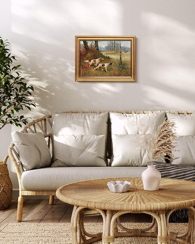 Bzstyleart Vintage Wall Art Decor for Living Room,Gold Framed Canvas Wall Art Home Decor Aesthetic,Cute Dog Artwork Animal Prints,Canvas Picture Print Artwork,12 x 16 Inch