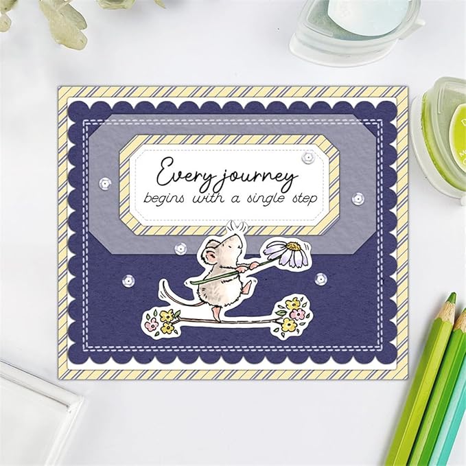 Mouse Daisy Flower Stamps and Cutting Dies for Card Making DIY Transparent Silicone Clear Stamp and Metal Die Cuts Sets for Scrapbooking Paper Greeting Cards Decor Seals Craft Supplies