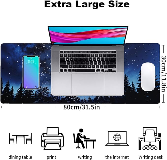 Starry Night Gaming Mouse Pad, Office Desk Mat, Anti-Slip Rubber Base Cool Aesthetic Mouse Pads for Computer Laptop Keyboard School Home Desktop Gamer Home Accessories Decor 31.5" x 11.8"