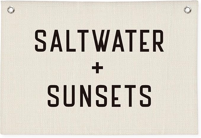 Coastal Beach Wall Decor, Saltwater Sunsets Banner for Kids Playroom, Nursery, Surf Shack | Nautical Vintage Rustic Sign 20x30 Inch