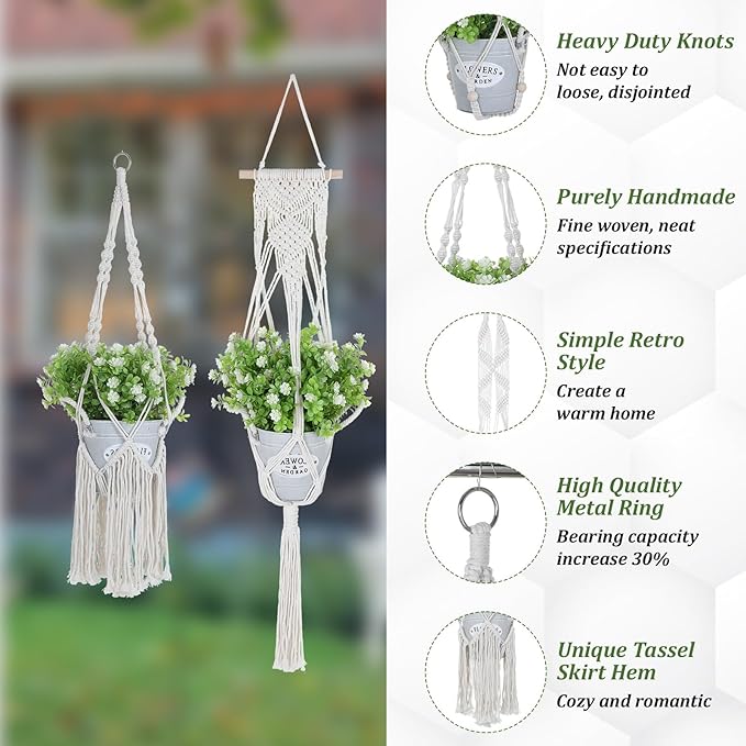 6 Pack Macrame Plant Hangers Indoor, Hanging Plant Holders with 6 Hooks Hanging Planters Set Boho Hangings Planter Basket Wall Plants Hanger for Indoor Outdoor Boho Home Decor