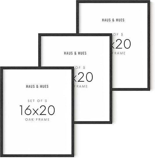 HAUS AND HUES 16x20 Black Oak Frame Set of 3 - Wooden Poster Holders, Rustic Wall Display