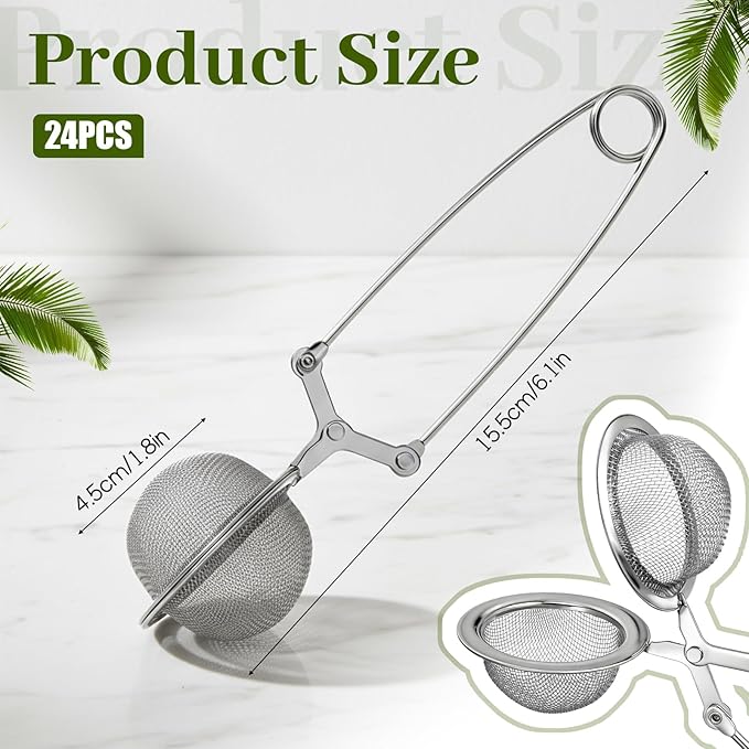 24 Pcs Tea Infuser for Loose Tea Stainless Steel Mesh Snap Teas Ball Strainers with Handle Snap Ball Teas Strainer for Seasonings, Spices(Silver)