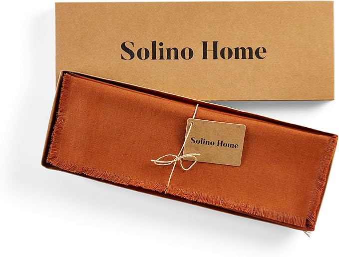 Solino Home Fringe Linen Placemats Set of 4-14 x 19 Inch Placemats Cinnamon - 100% Pure Linen Table Mats - Handcrafted and Machine Washable