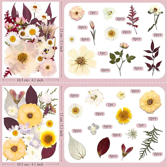 92 Pcs Dried Pressed Flowers for Resin Molds, Vintage White Real Natural Bulk Dry Wildflowers Leaves Perfect for Epoxy, DIY Crafts, Nails, Soap Candles Jewelry Making, and Home Decor