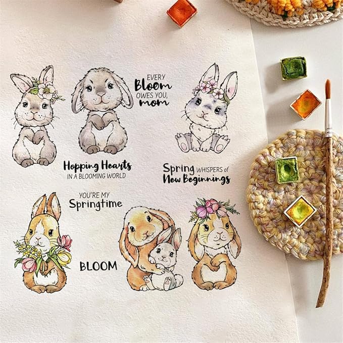 Flowers Rabbit Animals Stamps and Cutting Dies for Card Making DIY Transparent Silicone Clear Stamp and Metal Die Cuts Sets for Scrapbooking Paper Greeting Cards Decor Seals Craft Supplies
