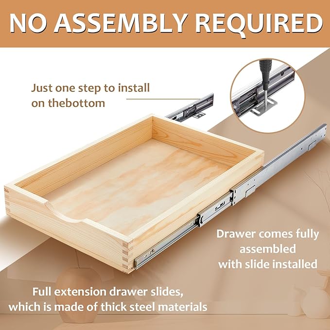Sintuff 4 Set Wooden Pull out Tray Cabinet Organizer Soft Close Roll out Shelves for Kitchen Cabinets Fully Assembled Slide Pantry Shelves(15'' X 21'')
