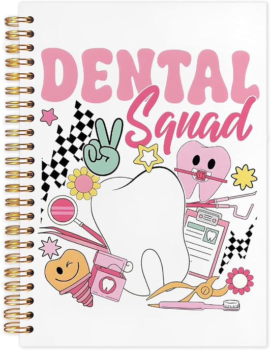 Dentist Gifts Notebook, Dental Hygienist Assistant Gifts Journal, Preppy Pink Dental Squad Spiral Notebook Journal for Note Taking, Dentist Office Supplies, 5.5x8.3 Inch