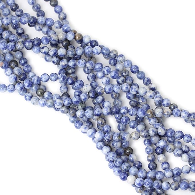 60PCS 6mm Natural Blue White Sodalite Gemstone Round Loose Beads for Jewelry Making 1 Strand 15"