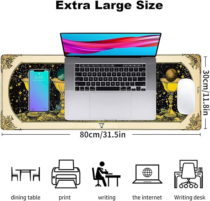 Tarot Gaming Mouse Pad, Office Desk Mat, Anti-Slip Rubber Base Cool Aesthetic Mouse Pads for Computer Laptop Keyboard School Home Desktop Gamer Home Accessories Decor 31.5" x 11.8"