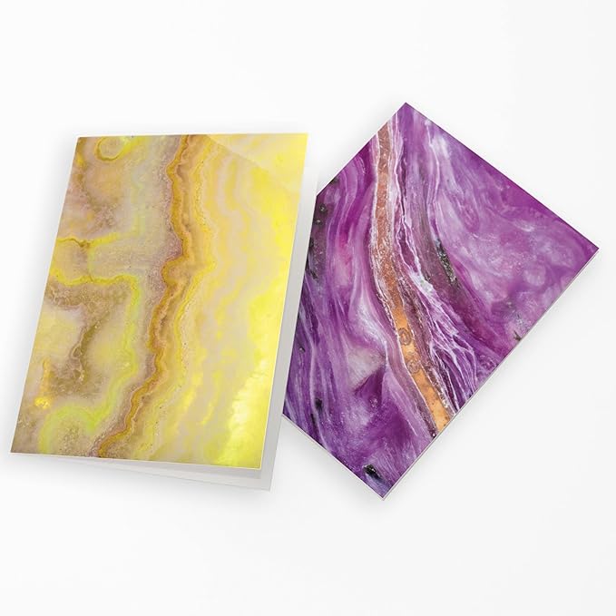 All Occasion Abstract Greeting Cards Boxed Set - 24 Blank Just Because or Thank You Cards w/White Envelopes - Marbled Agate Designs on High-Quality Card Stock by RitzyRose (Mixed Gemstones)