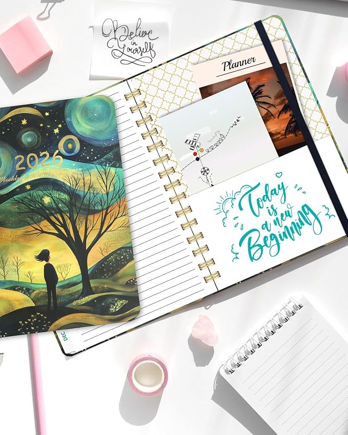 2026 Weekly and Monthly Planner - 2026 Hardcover Calendar Planner, Jan. 2026 - Dec. 2026, Daily Agenda Book with Tabs, Twin-Wire Binding, Back Pocket, School Teacher Student Supplies, A5(6.3" x 8.5") (Hope)