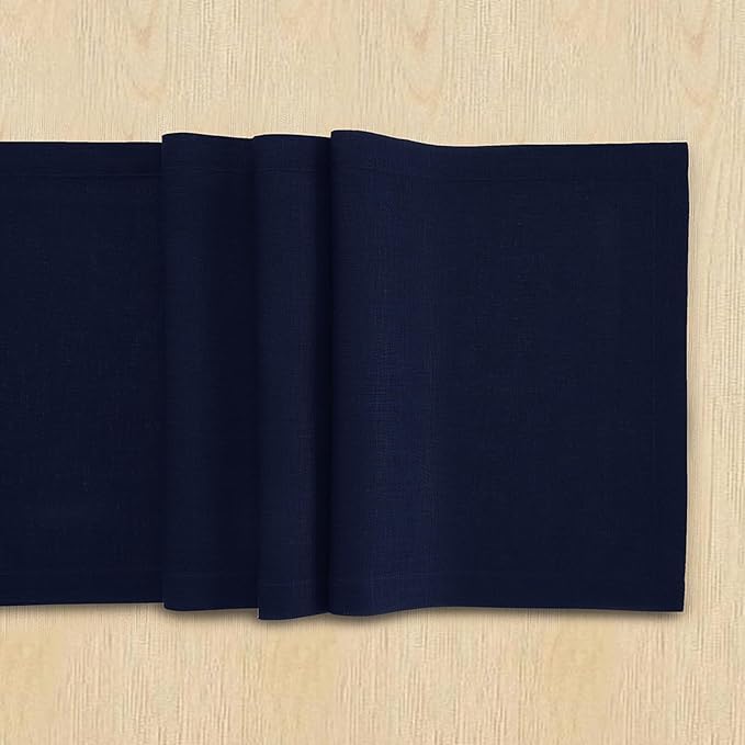Solino Home Linen Navy Blue Table Runner 144 Inches Long - 100% Pure Linen Extra Long Table Runner 14 x 144 Inch for Winter, Spring, Easter - Fete