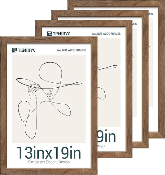 Picture Frame 4 Pack - Solid Wood Poster Photo Frame - Woodgrain Series - Room, Office, Gallery, Studio Display - Wall Hanging
