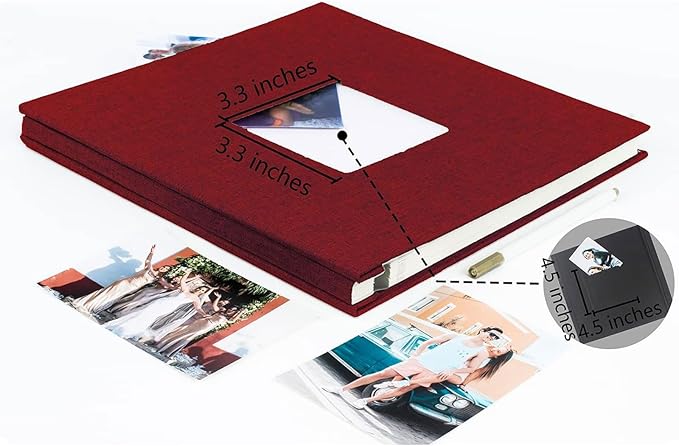 Photo Album Self Adhesive Pages for 4x6 5x7 8x10 Pictures Magnetic Scrapbook Photo Albums with Sticky Pages Books with A Metallic Pen for Baby Wedding Family 11x10.6 Red 60 Pages