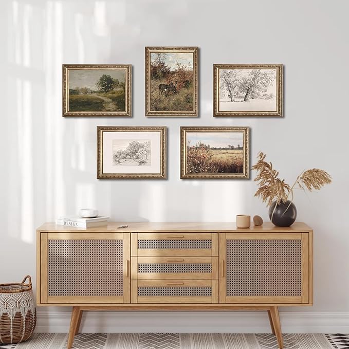 Uniro Neutral Vintage Wall Art for Home Decor, Farmhouse Landscape Tree Sketches Drawing Wall Decor, Rustic Nature Canvas Prints Antique Moody Neutral Landscape Oil Painting Vintage Art Pictures for Bedroom Bathroom Decor( 8" x 10"-UNFRAMED)