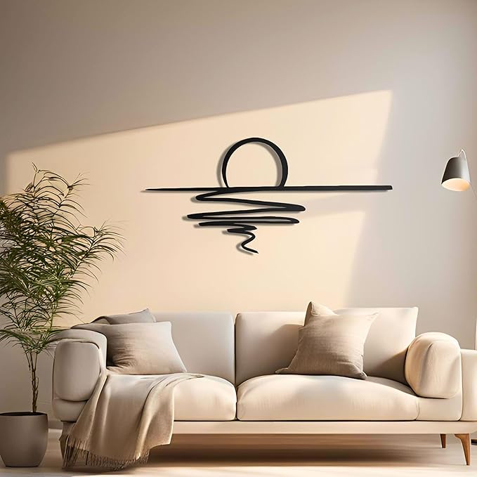pluviart Sunrise Metal Wall Art, Home Decor, Sun Wall Decor, Wall Hanging, Large Wall Art, Housewarming Gift, Home Decor, Modern Minimalist Sun Decor for Living Room (49"x23")