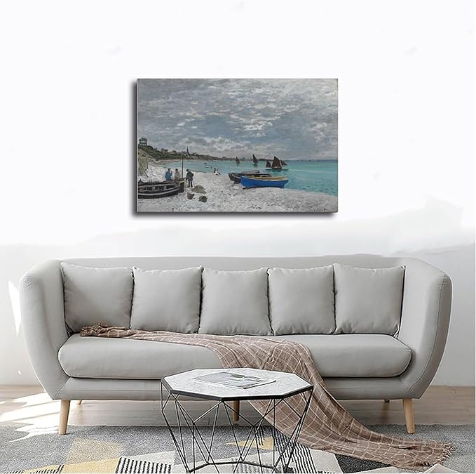 40+ Monet Famous Print Posters The Beach at Sainte-Adresse by Claude Monet Impressionism Canvas Art Poster And Wall Art Picture Print Modern Family Bedroom Decor Posters Frame 16×24inch(40×60cm)
