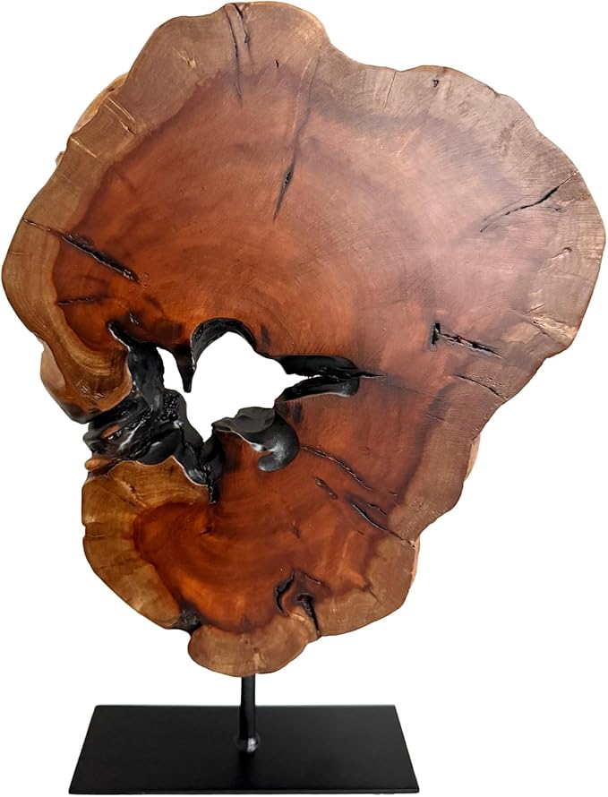 THY COLLECTIBLES Irregular Handcarved Root Wood Sculpture, Wood Tabletop Abstract Standing Sculpture for Home Decor Natural Edge Tabletop Statue Tree Stump - Large (W10.25in x H14in)