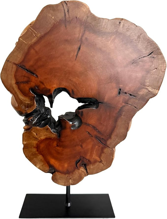 THY COLLECTIBLES Irregular Handcarved Root Wood Sculpture, Wood Tabletop Abstract Standing Sculpture for Home Decor Natural Edge Tabletop Statue Tree Stump - Large (W10.25in x H14in)
