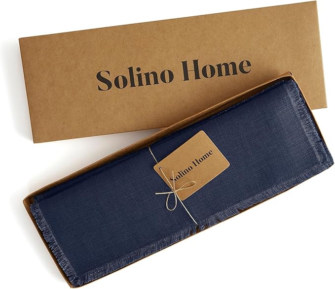 Solino Home Linen Navy Blue Placemats Set of 4-100% Pure Linen Placemats 14 x 19 Inch for Winter - Fringe