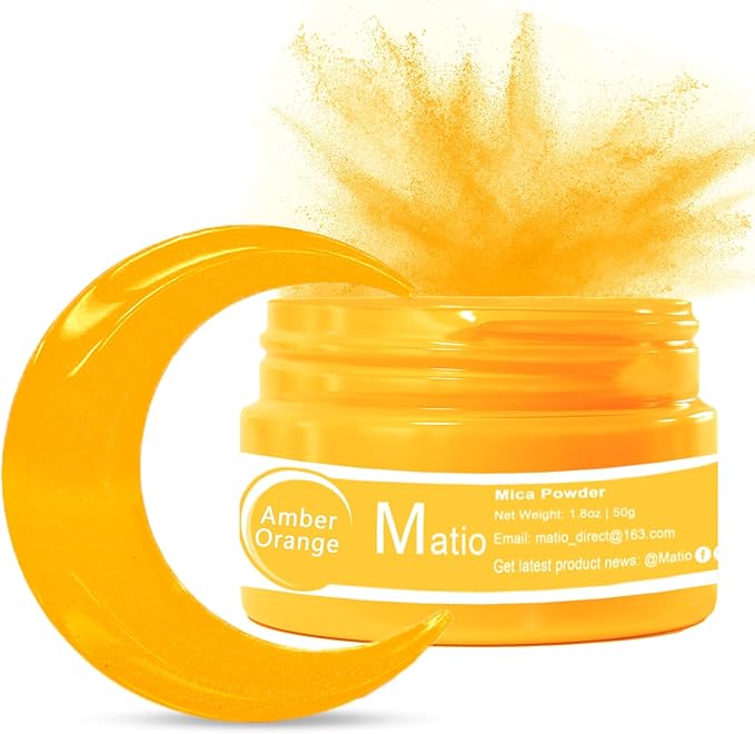 Matio Neon Pigment Powder, 1.8oz/ 50g Amber Orange Highly Fluorescent Nail Powder Iridescent Mica for Epoxy Resin, Soap Making, Candle Dye, Bath Bomb, Nails, Tumblers, Slime, Painting,DIY Craft