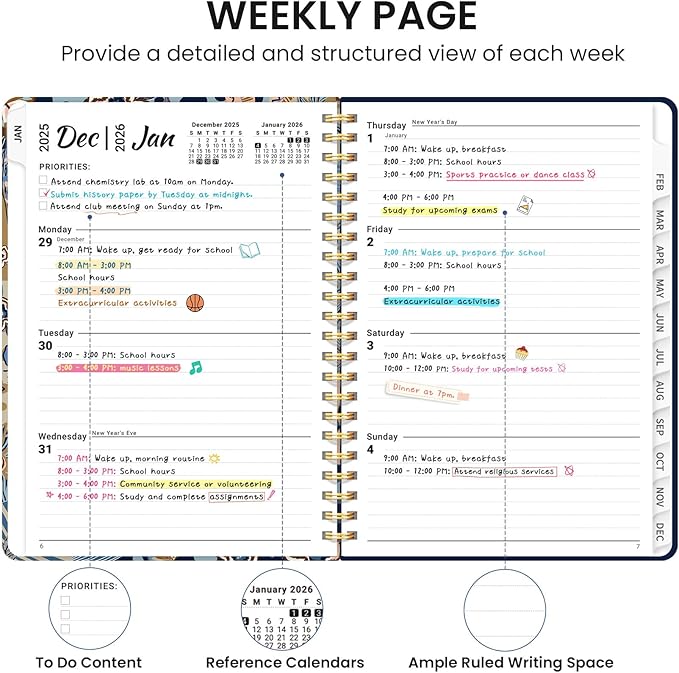 2026 Planner, Monthly and Weekly Calendar Planner for Women, Jan 2026 - Dec 2026, Hardcover Pretty 2026 Agenda Planner Book with Tabs, Spiral Bound, Perfect for School Office Home Supplies, 6.3" x 8.5" - Lineage Flora