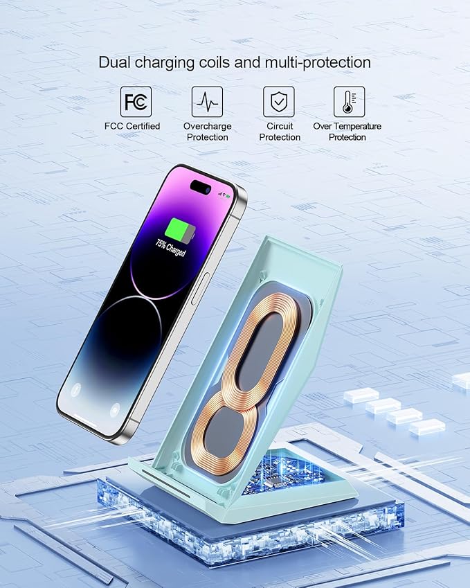 NANAMI Fast Wireless Charger, Qi Certified Charging Stand[with 20W PD Charger] Compatible iPhone 17/16/15/14/13/12/12, Desktop Charger Stand for Samsung Galaxy S25/S25+/S25 Ultra/S24/S23/S22/S21/S20