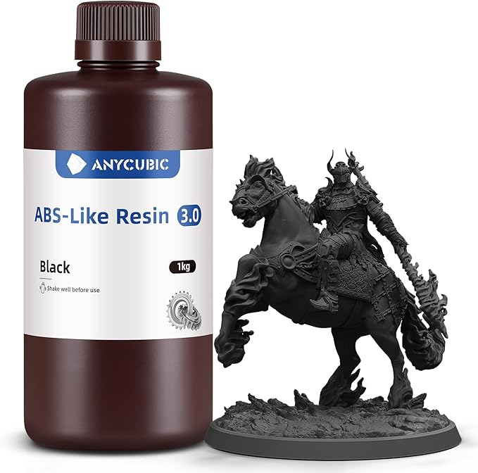 ANYCUBIC 3D Printer Resin, ABS-Like 3.0 Resin for 8K/14K/16K 3D Printing, Strong Strength, High Precision, Low Odor, Wide Compatibility for All LCD Resin 3D Printers (Black, 1kg)