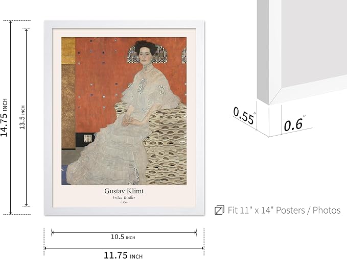 Poster Master Vintage Gustav Klimt Poster - Retro Fritza Riedler Print - Art Nouveau - Portrait Art - Symbolism Art - Aesthetic Art - Classic Painting - Living Room Decor - 11x14 White Framed