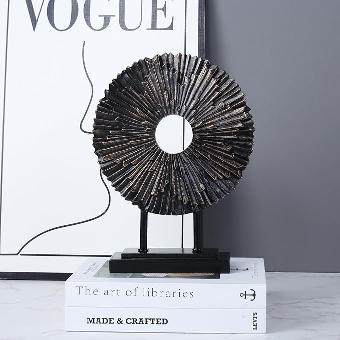 CECKQUE Minimalist Round Statue Above Cabinet Decor Kitchen, Modern Decorative Sculpture Home Decorations for Living Room Coffee Table, Office Decor Items, Center Pieces Decoration (Black)