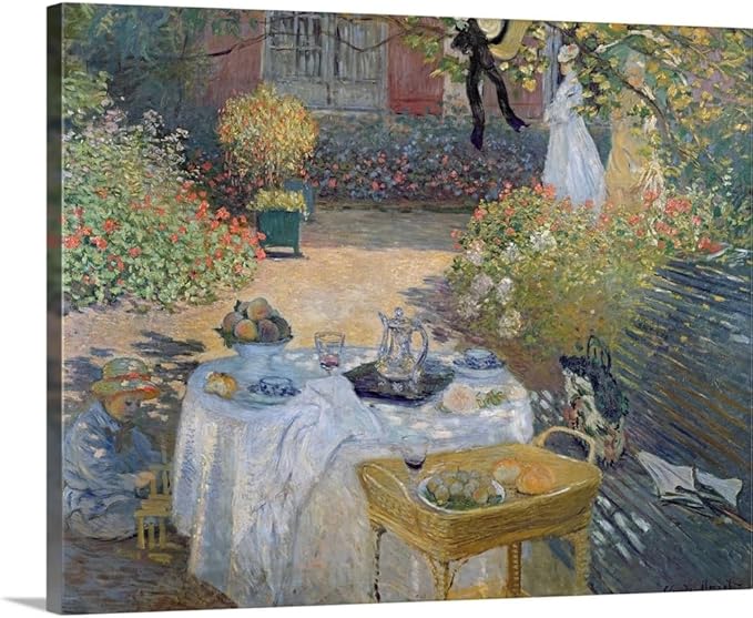 CANVAS ON DEMAND The Luncheon Monet's Garden At Argenteuil, C,1873 Canvas Wall Art Print by Claude Monet, Impressionism, Traditional, Home Decor, Woman Floral, Artwork,14" x11in