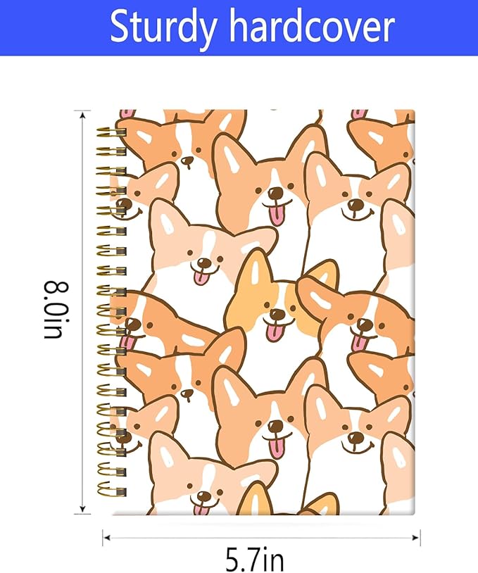 Spiral Journal Notebook,A5 Hardcover Lined Journals for Women 6 x 8.3 in,60 Sheets 120 Pages Thick Paper,Cute College Ruled Writing Notebook for Office Work School(Cartoon Corgi Dog)