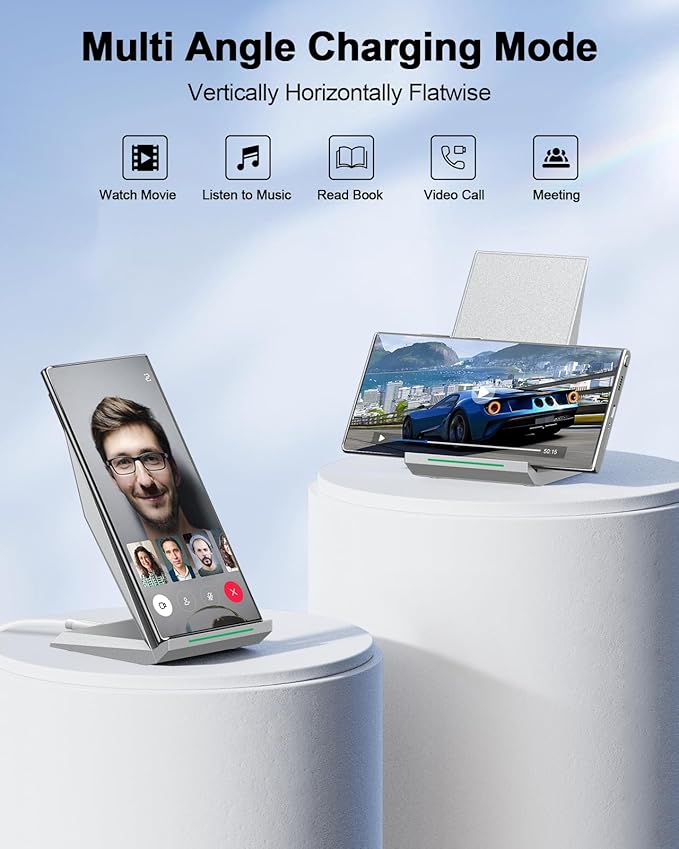 NANAMI Fast Wireless Charger, Qi Certified Charging Stand[with 20W PD Adapter] 7.5W Compatible with iPhone 17/17 Air/16/15/14/13/1,10W for Samsung Galaxy S25/S25 Ultra/S24/S23/S22/S21/S20/S10/Note 20