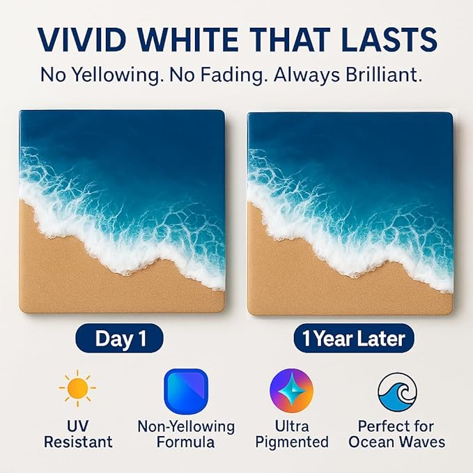 Ocean White Epoxy Resin Pigment Paste XL (191g/6.7oz) – High Concentration Dye for Epoxy & UV Resin, Opaque White Pigment for Ocean Waves, Lacing, Cells, 3D Flower Coasters & Epoxy Art