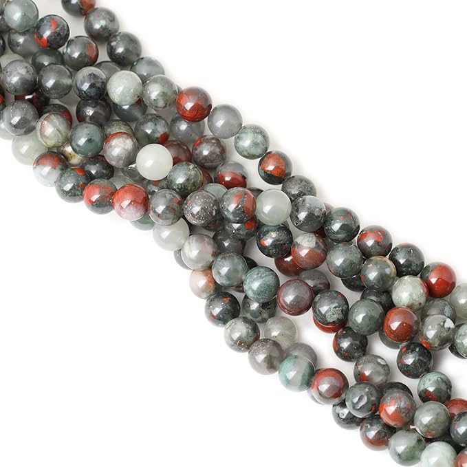 35PCS 10mm Natural African Bloodstone Gemstone Smooth Surface Round Loose Beads for Jewelry Making 1 String 15 Inches