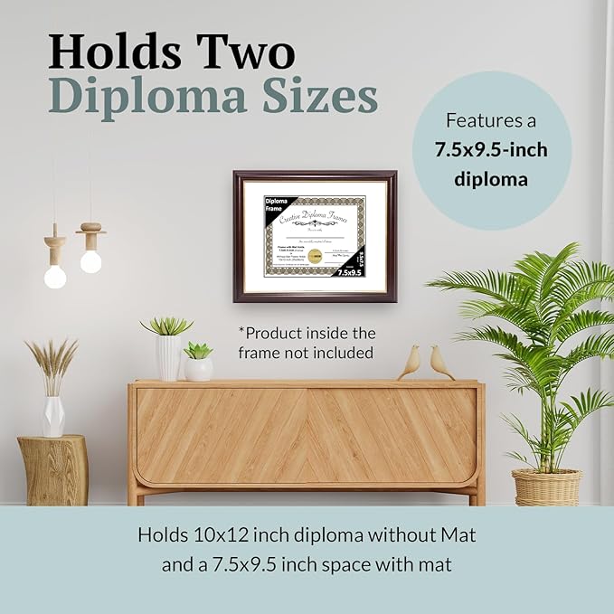 Creative Picture Frames 7.5x9.5 Mahogany Gold Rim Diploma Frame with White Mat Glass Easel and Installed Wall Hangers | Frame Holds 10x12 Media without Mat