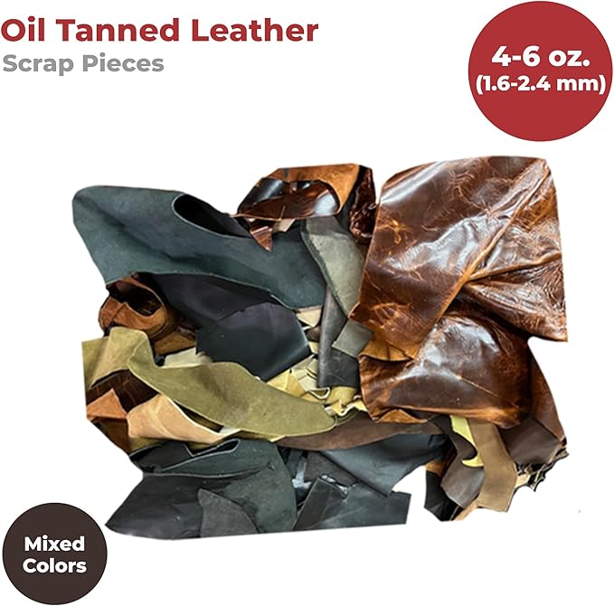 ELW Oil Tanned Leather Scraps | 4-6 oz (1.6-2.4 mm) Medium Weight | Size: 40 LB | Genuine Cowhide Full Grain Leather Remnants for Crafting, DIY Leather Projects | Color: Dark Oil Tanned Mixed Color