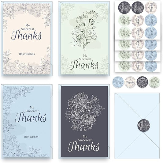 48Pcs Thank You Cards with Envelopes and Stickers for Weddings, Bridal Shower, Baby Shower, Small Business