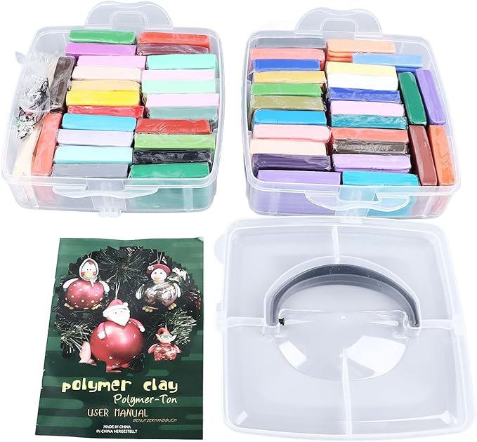 50 Colours Modelling Clay Set, Polymer Clay Starter Kit with 5 Sculpting Tools, Safe Air Dry Clay for Kids, DIY Lightweight Soft Mouldable Art Craft Material for Child