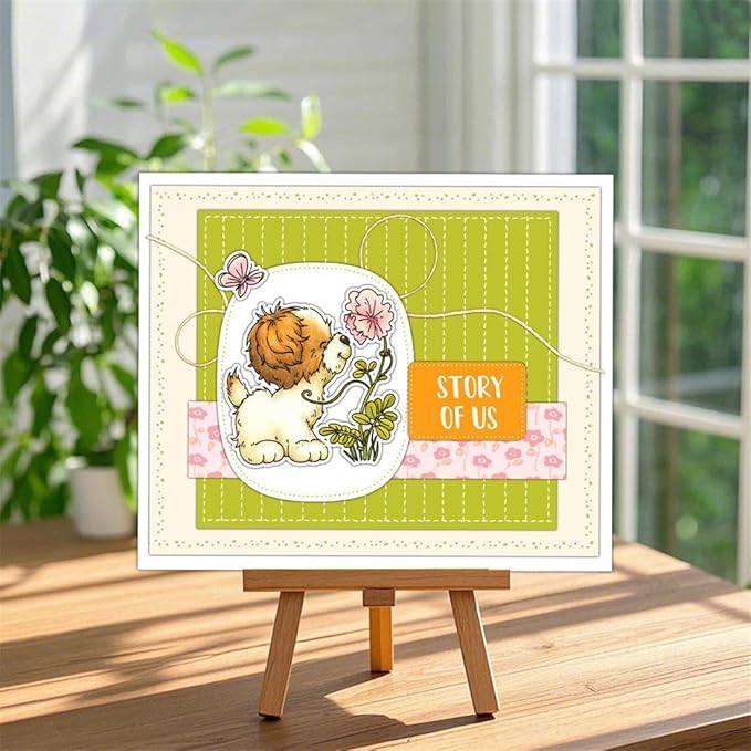 Playing Dog Flowers Stamps and Cutting Dies for Card Making DIY Transparent Silicone Clear Stamp and Metal Die Cuts Sets for Scrapbooking Paper Greeting Cards Decor Seals Craft Supplies